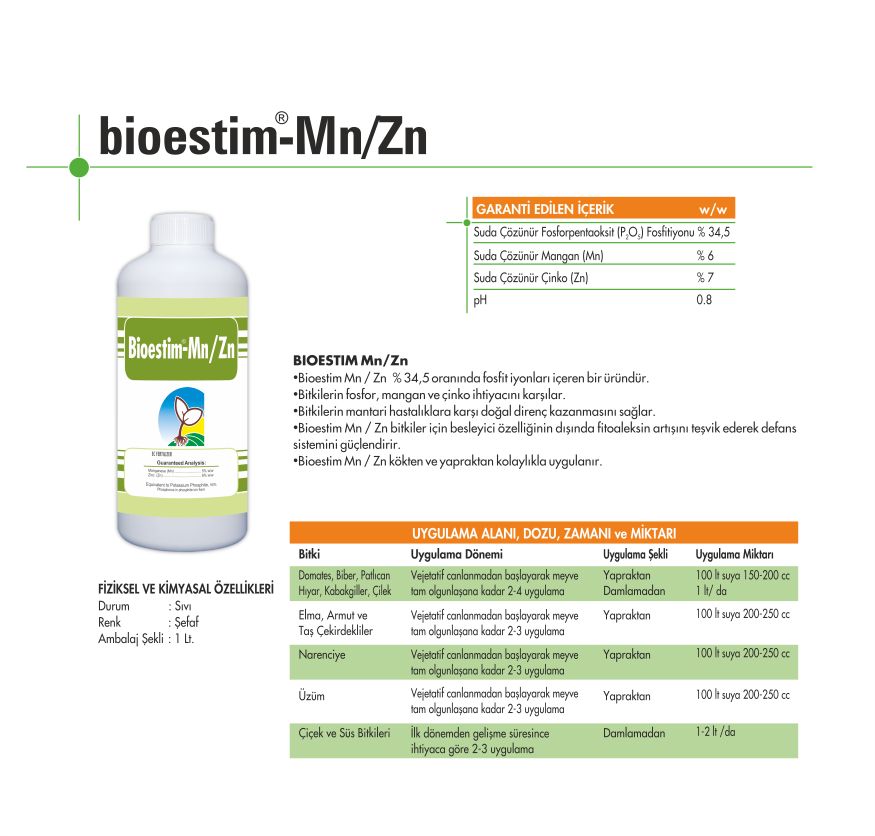 BİOESTİM-Mn/Zn  (1lt/ 5lt/ 20lt)